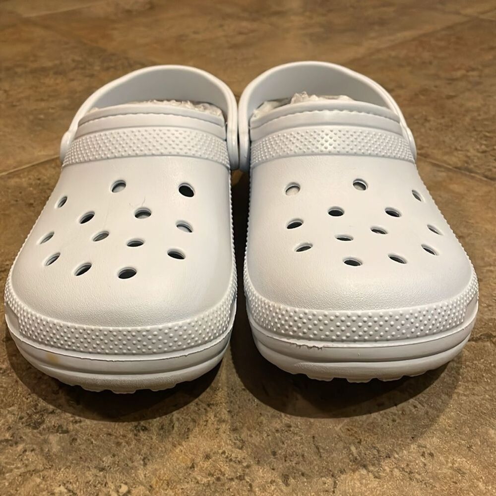 Crocs Blue Classic Lined Clog Shoes Unisex M9 W11 Comfort Faux Fur - Picture 4 of 10